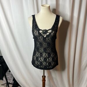 ⸻

🖤 Heather Nicole Black Lace Tank Top – Size Large